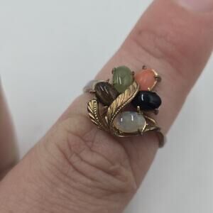 Vintage 18K Yellow HGE Multi Gemstone Cluster Statement Cocktail Ring Size 7